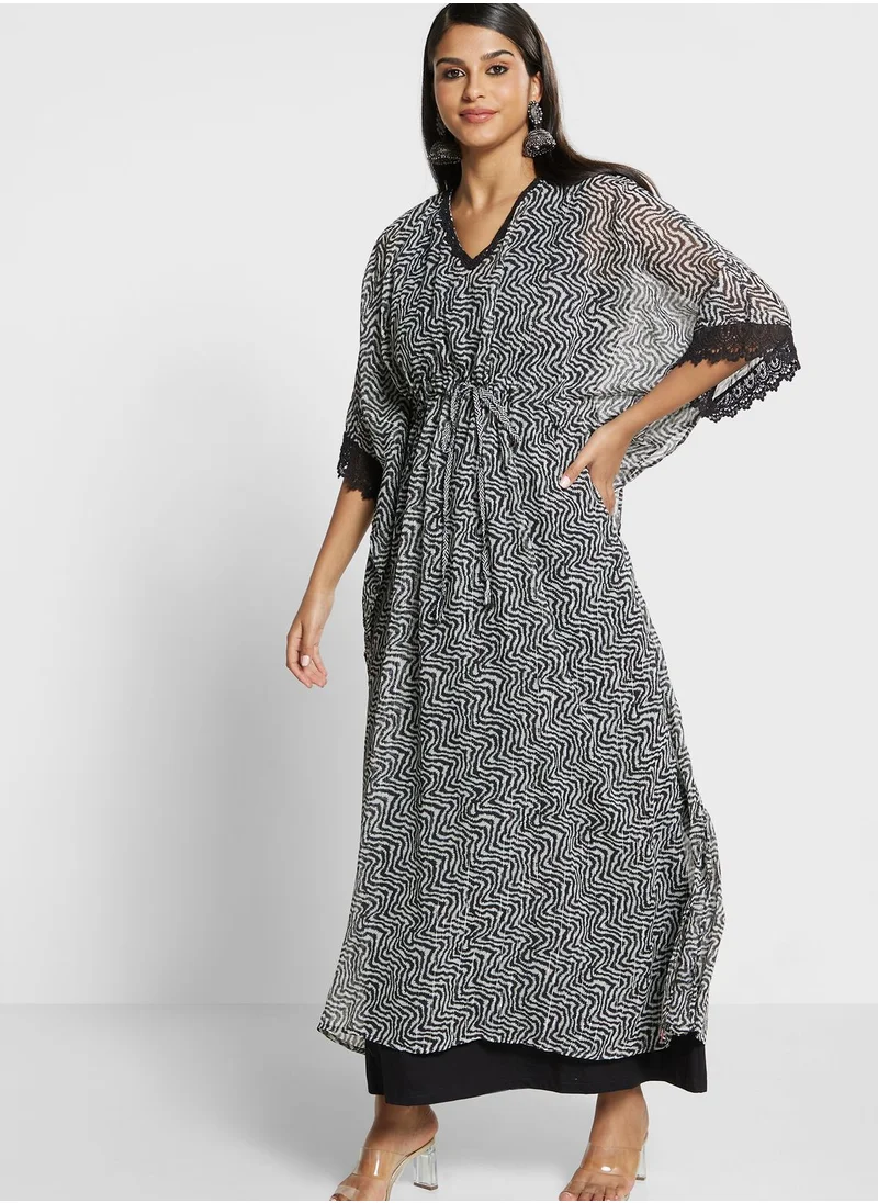 Biba Belted Cape Sleeve Printed Dress