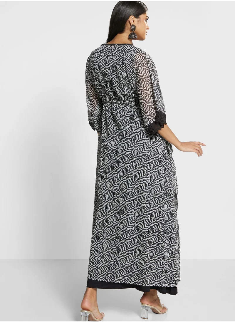 Biba Belted Cape Sleeve Printed Dress