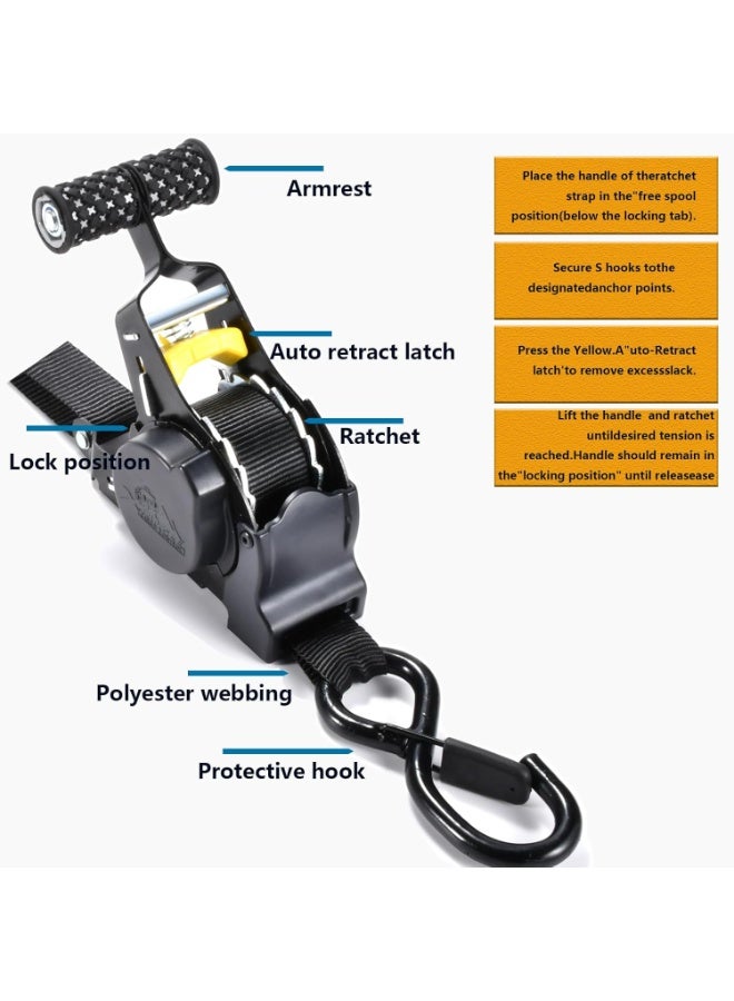 والالا مجموعة من 2 حزام ربط قابل للسحب، قوة كسر 680 كجم، أحزمة ربط قابلة للسحب شديدة التحمل، خطافات S مع مشبك أمان، مع حقيبة تخزين، للدراجات النارية والقوارب والكاياك والبضائع - Image 5