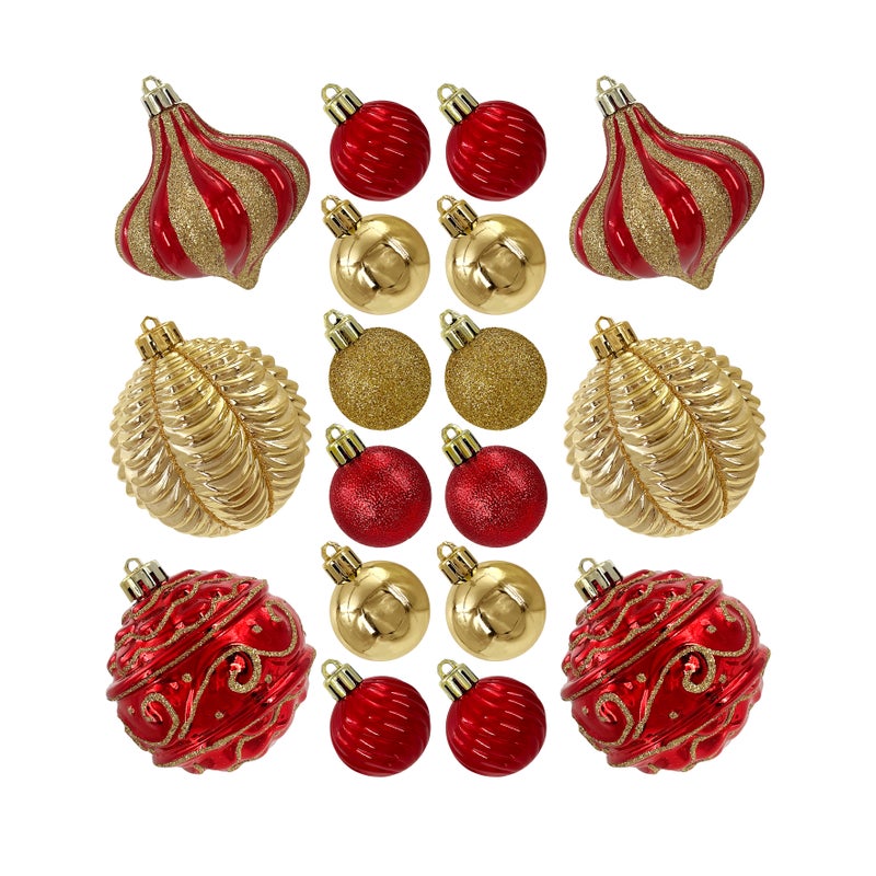 CHRISTMAS MAGIC Designer Baubles Gift Set Red/Gold 4 & 8cm Mixed 30Pcs/Box - Image 1