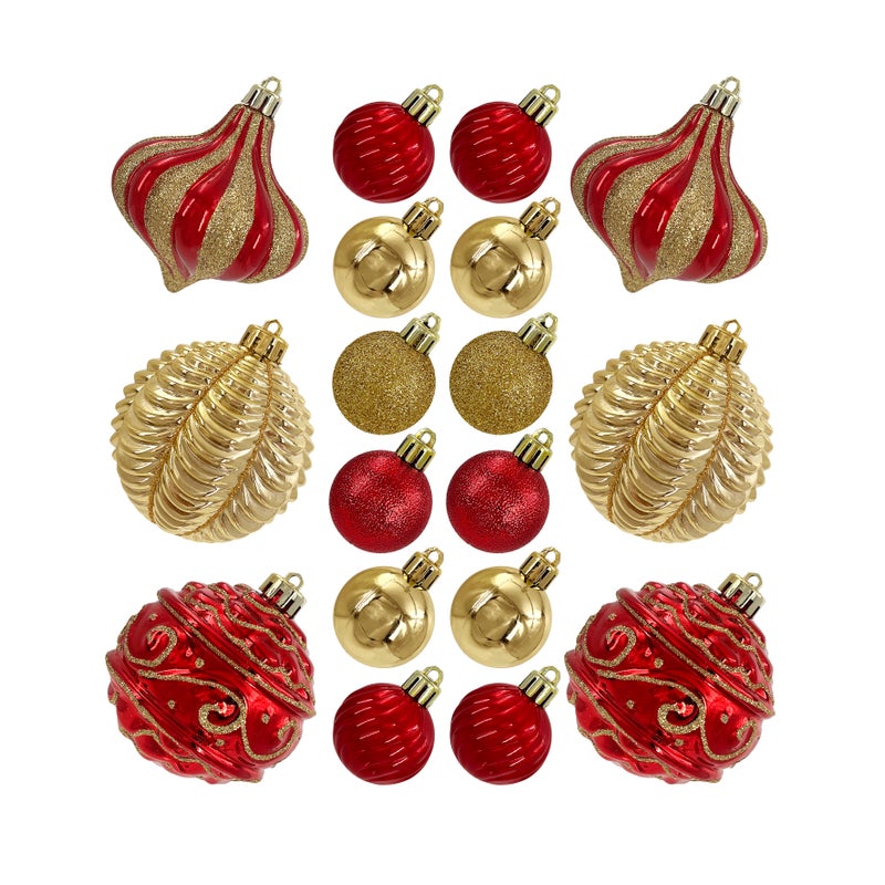 CHRISTMAS MAGIC Designer Baubles Gift Set Red/Gold 4 & 8cm Mixed 30Pcs/Box - Image 2