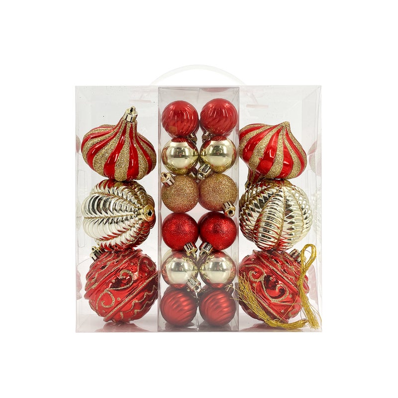 CHRISTMAS MAGIC Designer Baubles Gift Set Red/Gold 4 & 8cm Mixed 30Pcs/Box - Image 4