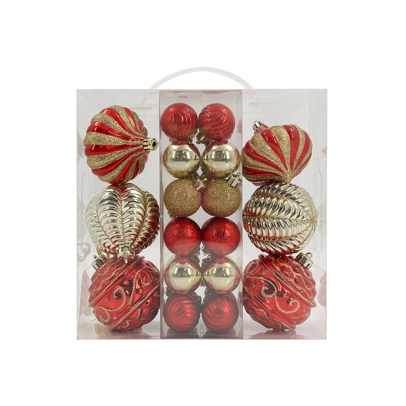CHRISTMAS MAGIC Designer Baubles Gift Set Red/Gold 4 & 8cm Mixed 30Pcs/Box - Image 3
