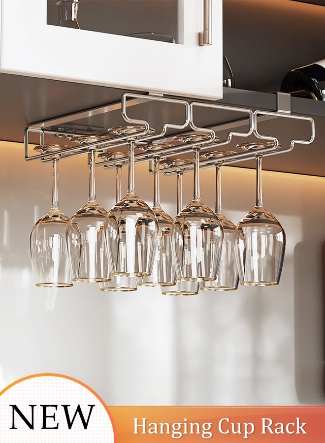 DUNISO حامل أكواب معلق معدني مثبت على الحائط لحامل أكواب النبيذ من الفولاذ المقاوم للصدأ تحت الخزانة حامل أكواب زجاجي معلق حامل أكواب الكروم لحامل الكؤوس في البار والمطبخ - Image 1