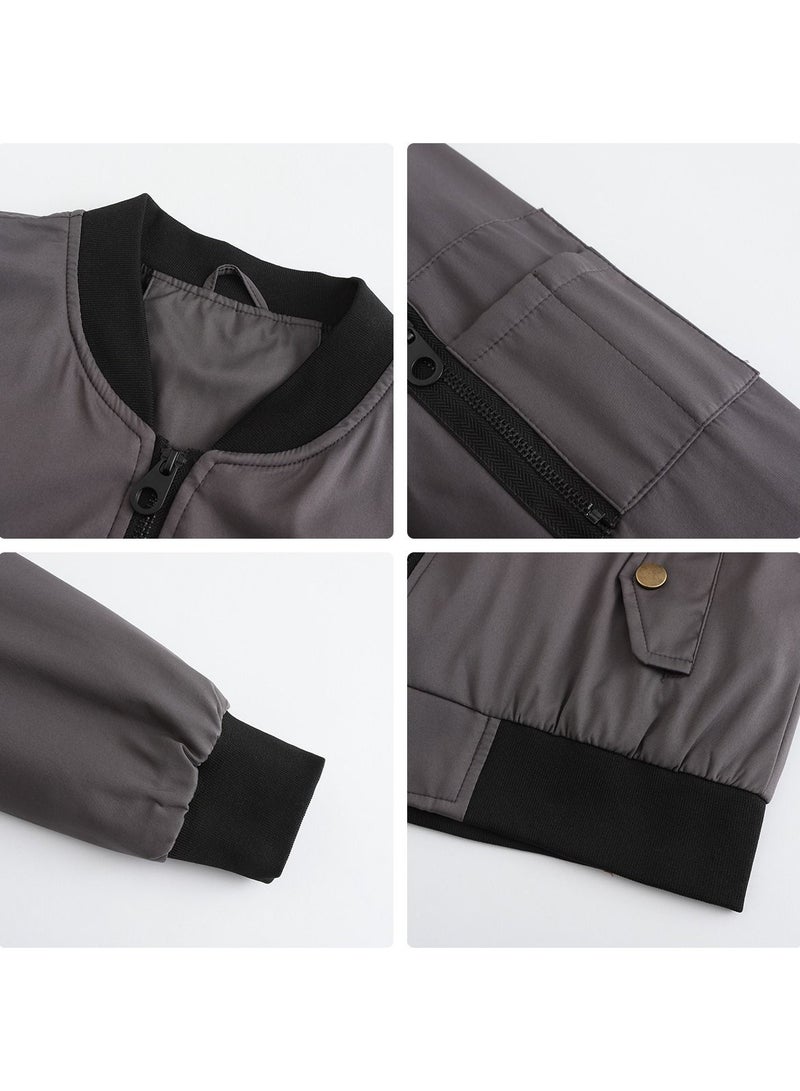 Loquat 2023 Women's Spring and Autumn New Thin Flight Jacket Loose Standing Neck Baseball Jersey Grey  - Image 3