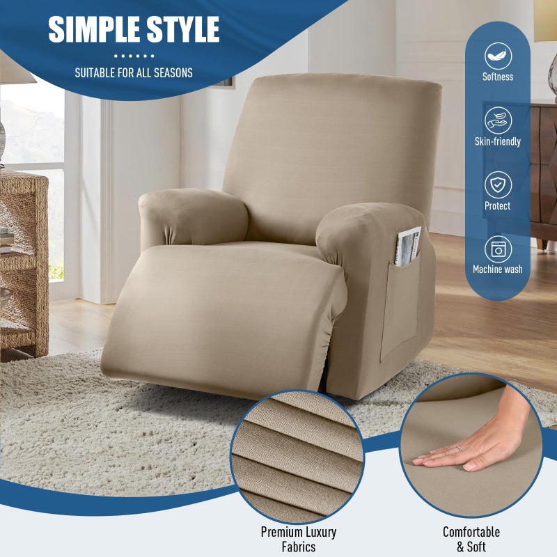 TAOCOCO Recliner Chair Covers Stretch Polyester Fabric 3-Piece for Large Recliners, Soft, Breathable and Skin-Friendly Furniture Protector - Fits Most Recliner Sizes (Taupe) - Image 4