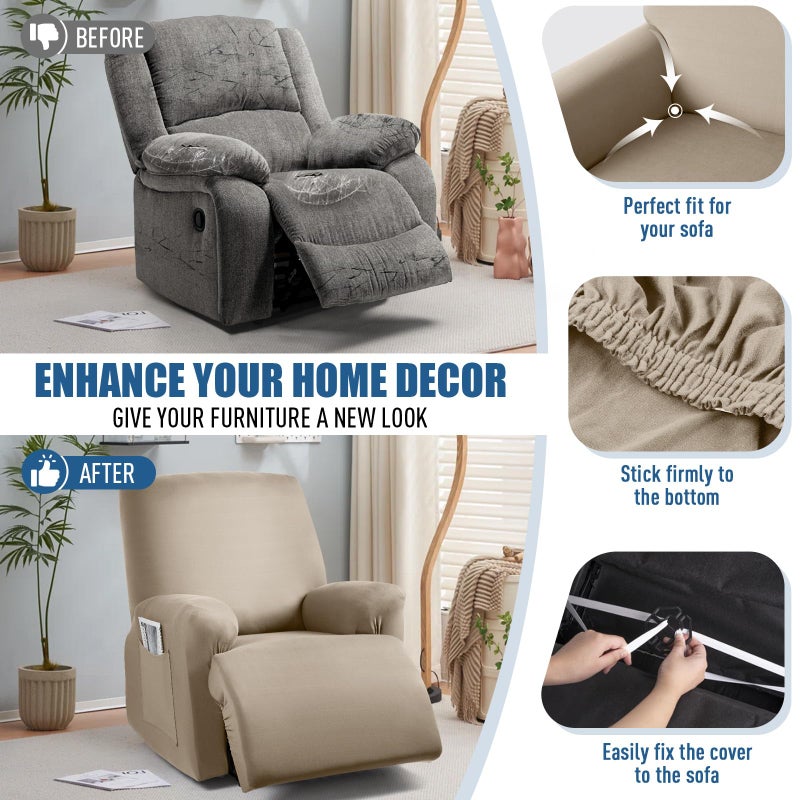 TAOCOCO Recliner Chair Covers Stretch Polyester Fabric 3-Piece for Large Recliners, Soft, Breathable and Skin-Friendly Furniture Protector - Fits Most Recliner Sizes (Taupe) - Image 5
