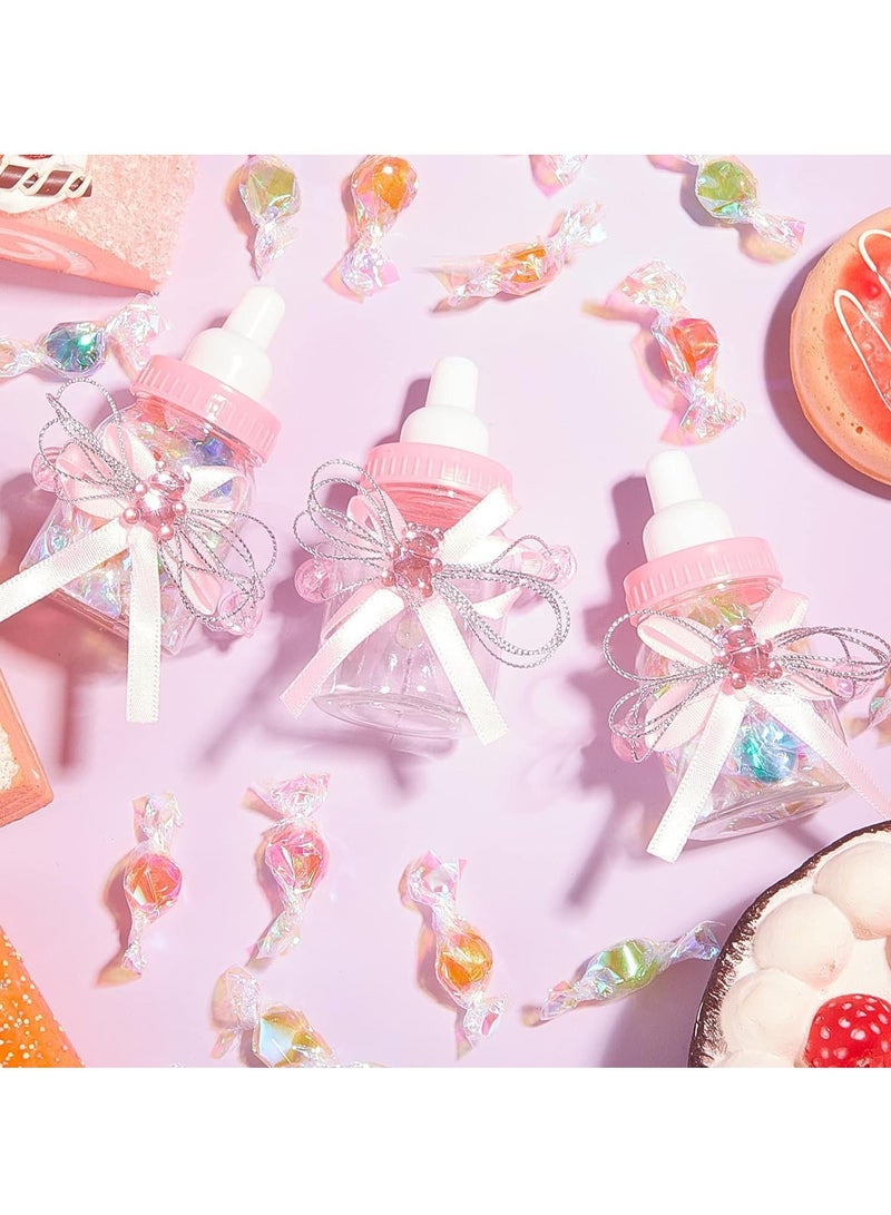 SOLARAE Baby Shower Bottles 48 Pcs Baby Shower Mini Milk Bottle Baby Bottles Mini Baby Bottles for Baby Shower Plastic Bear Candy Box Bottles with Ribbon for Baby Shower Favor Gift Decor Blue Pink - Image 5