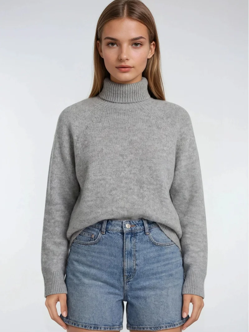 MixRay Grey Mixray Knit Half Turtleneck Sweater for Women | Best Price UAE