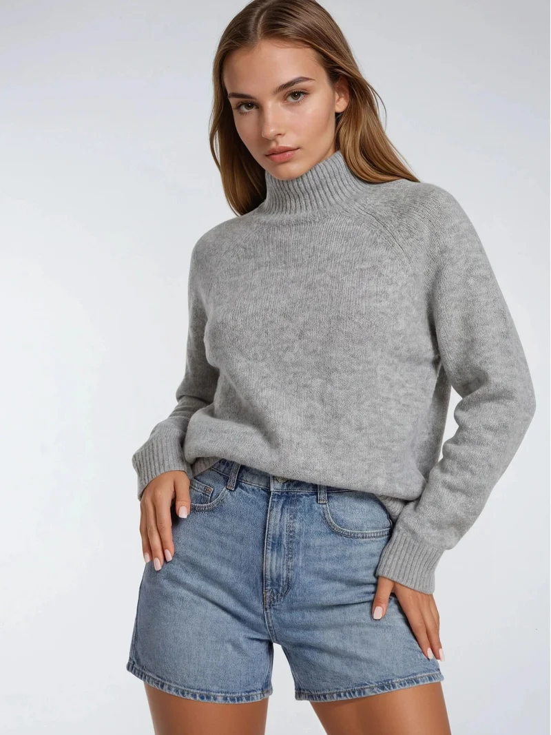 MixRay Grey Mixray Knit Half Turtleneck Sweater for Women | Best Price UAE