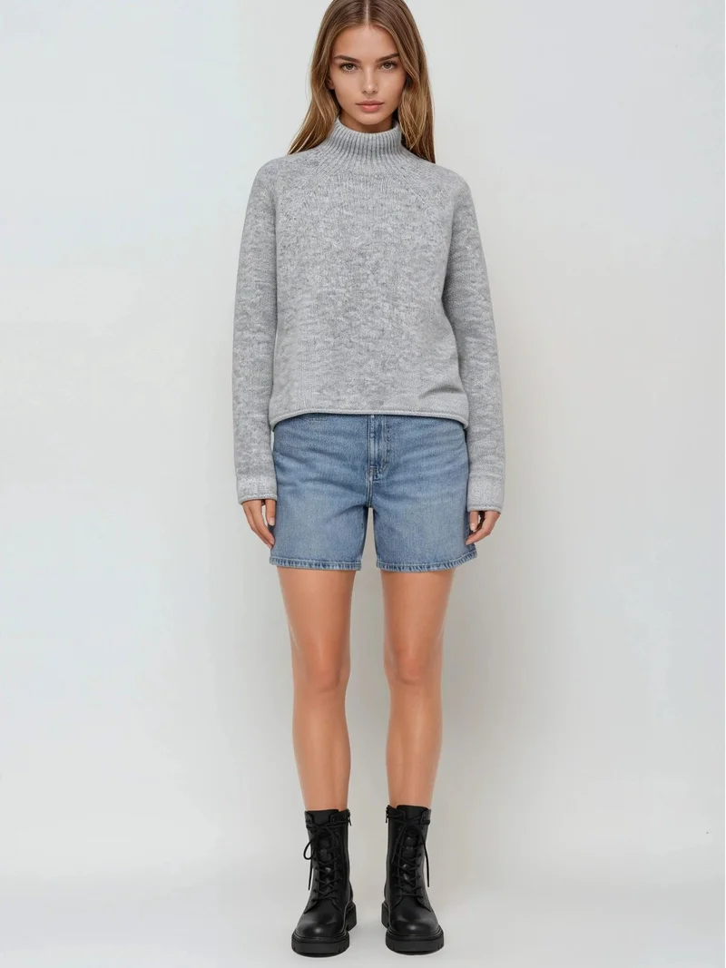 MixRay Grey Mixray Knit Half Turtleneck Sweater for Women | Best Price UAE
