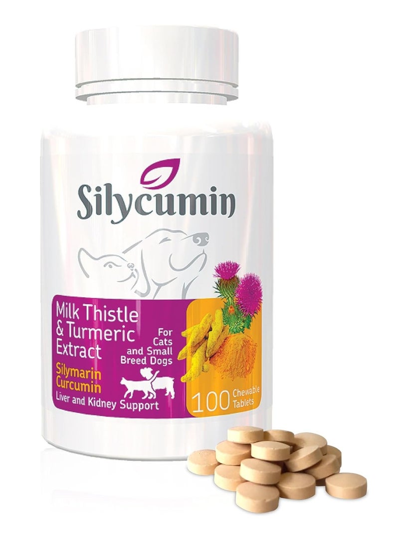 Bio PetActive Liver and Kidney Health Milk Thistle Supplement for Cats and Dogs Removes Toxins Support Liver Regeneration and Boost Immune System with Silycumin Turmeric 100 Tabs Small Breeds - Image 1