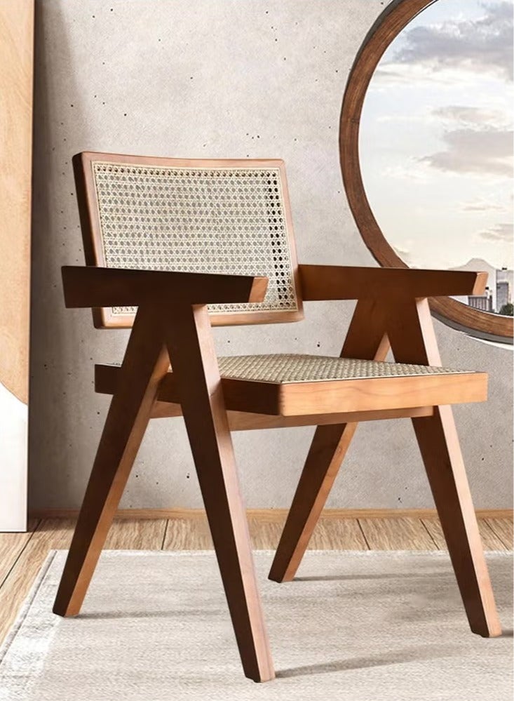 ELFSA Mid century Modern Accent Chair Solid Wood Frame Armchair with Rattan Perfect for Home Office Living Room and Dining Room - Image 2