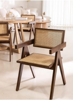 ELFSA Mid century Modern Accent Chair Solid Wood Frame Armchair with Rattan Perfect for Home Office Living Room and Dining Room  - Image 3