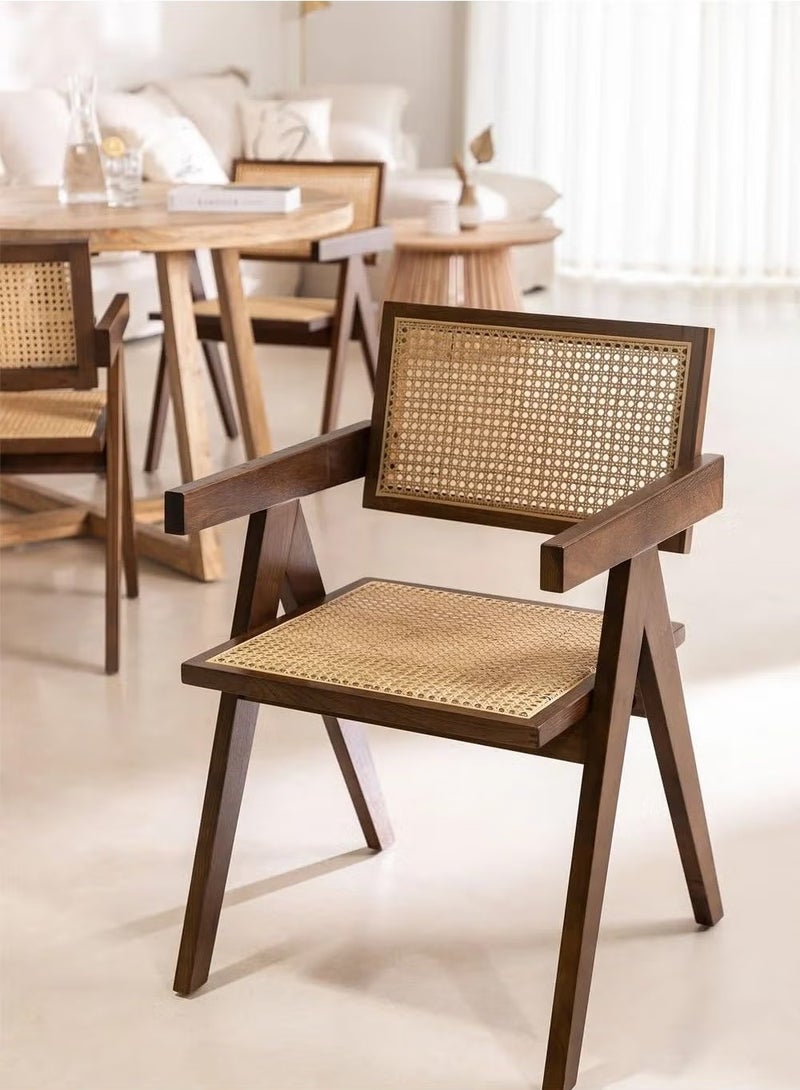 ELFSA Mid century Modern Accent Chair Solid Wood Frame Armchair with Rattan Perfect for Home Office Living Room and Dining Room - Image 3