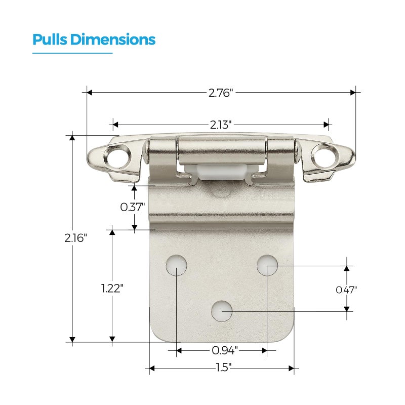 Ravinte Hardware 2 Pack (1 Pairs) 3/8 Inch Insert Kitchen Cabinet Hinges, Satin Nickel Self Closing Hinges For Kitchen Cabinet Doors, Semi-Concealed Cupboard Hardware, Face Mount Hardware, Silver - Image 5