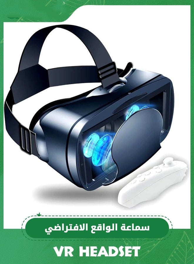 Arabest Black VR Headset with Controller Adjustable 3D VR Glasses Virtual Reality Headset HD Blu-ray Eye Protected Support 5-7 Inch for Phone/Android - Image 1