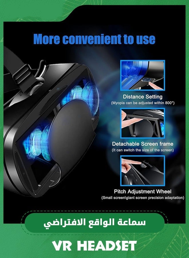 Arabest Black VR Headset with Controller Adjustable 3D VR Glasses Virtual Reality Headset HD Blu-ray Eye Protected Support 5-7 Inch for Phone/Android - Image 4