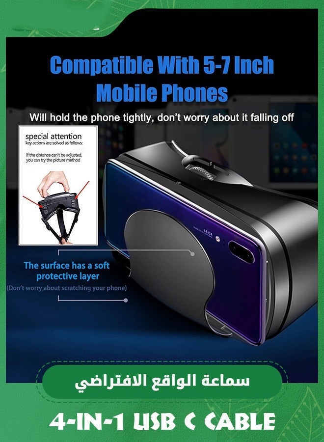 Arabest Black VR Headset with Controller Adjustable 3D VR Glasses Virtual Reality Headset HD Blu-ray Eye Protected Support 5-7 Inch for Phone/Android - Image 5
