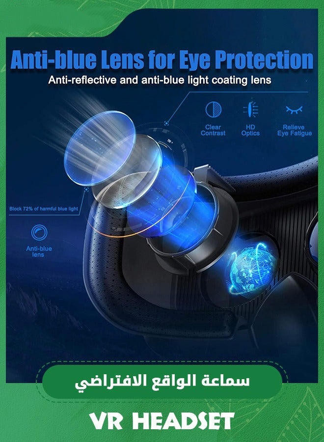 Arabest Black VR Headset with Controller Adjustable 3D VR Glasses Virtual Reality Headset HD Blu-ray Eye Protected Support 5-7 Inch for Phone/Android - Image 3