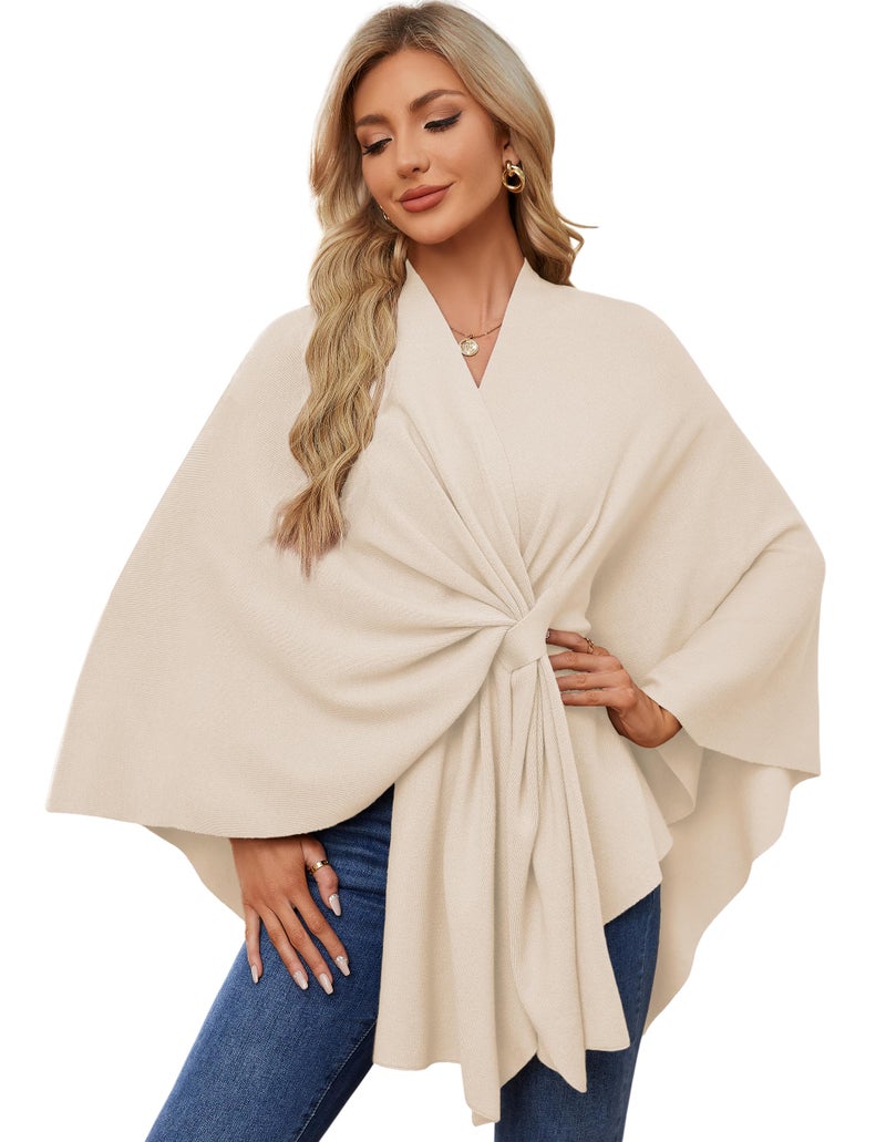 PULI Women's Elegant Shawl Wraps Soft Open Front Poncho Sweater for Spring Fall Winter beige - Image 1