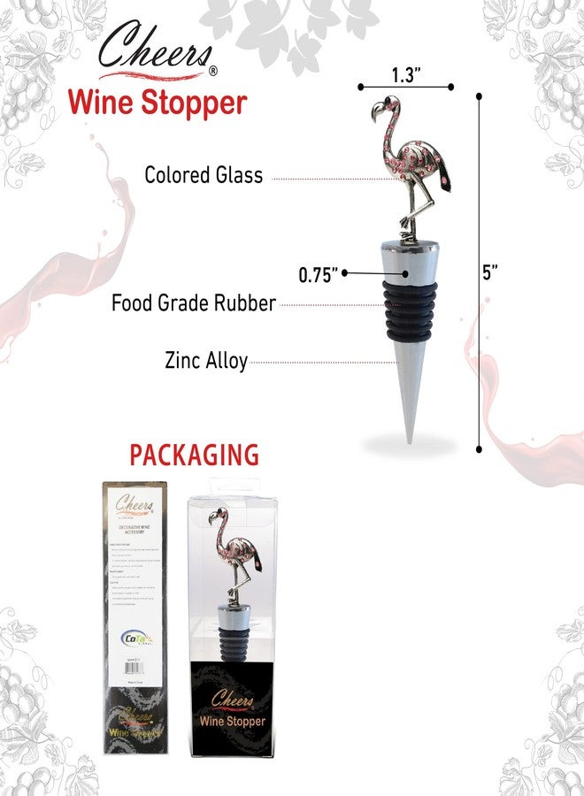 بازلد سدادة زجاجة نبيذ معدنية بتصميم فلامنجو - سدادة أنيقة قابلة لإعادة الاستخدام على شكل طائر فلامنجو مع غطاء محكم الإغلاق مانع للتسرب، قطعة ديكور منزلية فريدة أو هدية مميزة لأدوات البار - Image 2