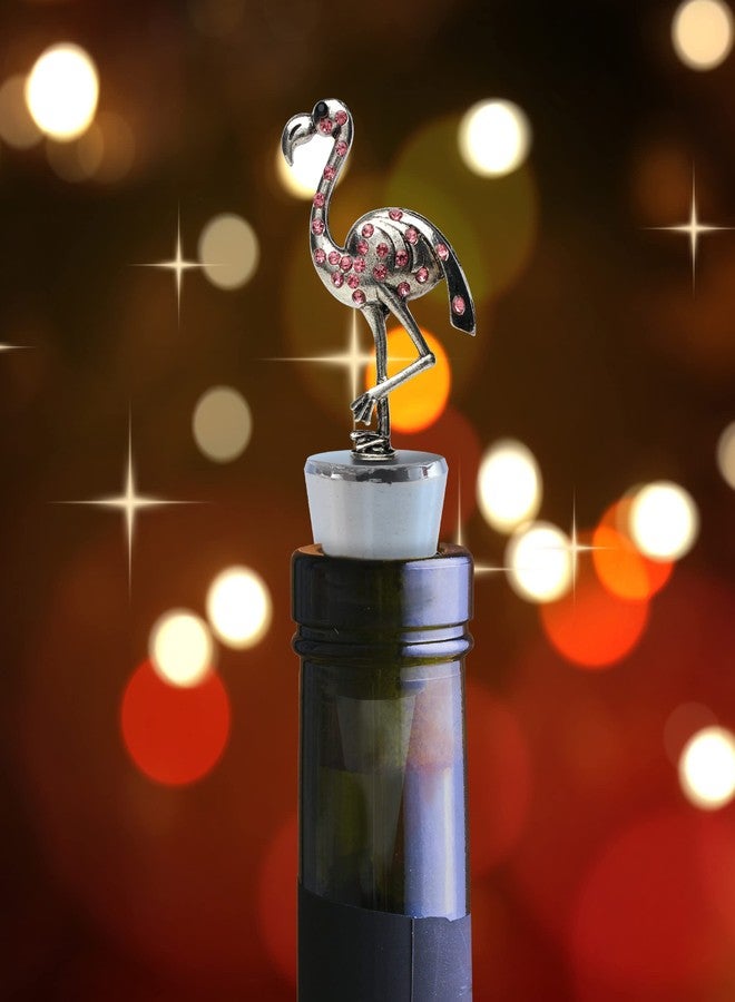 بازلد سدادة زجاجة نبيذ معدنية بتصميم فلامنجو - سدادة أنيقة قابلة لإعادة الاستخدام على شكل طائر فلامنجو مع غطاء محكم الإغلاق مانع للتسرب، قطعة ديكور منزلية فريدة أو هدية مميزة لأدوات البار - Image 4