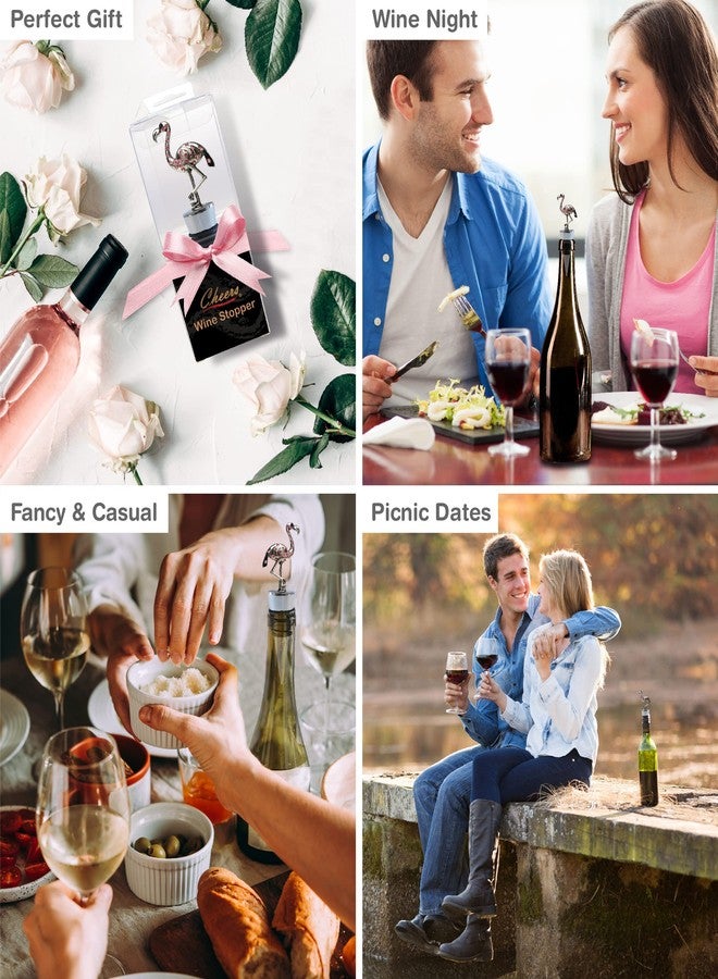 بازلد سدادة زجاجة نبيذ معدنية بتصميم فلامنجو - سدادة أنيقة قابلة لإعادة الاستخدام على شكل طائر فلامنجو مع غطاء محكم الإغلاق مانع للتسرب، قطعة ديكور منزلية فريدة أو هدية مميزة لأدوات البار - Image 3