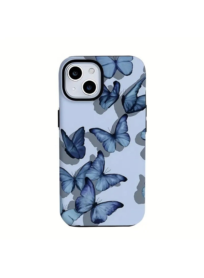 Temu Colorful Aesthetic Art Design Phone Case with Elegant Blue Butterfly Pattern, Shockproof and Drop Resistant, Strong Material, Compatible with iPhone 13
