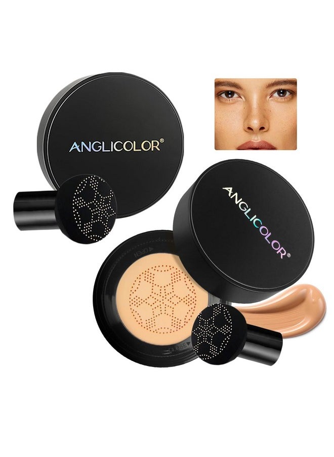 Anglicolor Anglicolor Mushroom Head Air Cushion CC Cream Strong Concealer 2PC,Face Makeup Cushion Foundation Long Lasting,Moisturizing BB Cream Makeup Base Primer Even Skin Tone for All Skin Types (2PC 04, 200g)  - Image 1