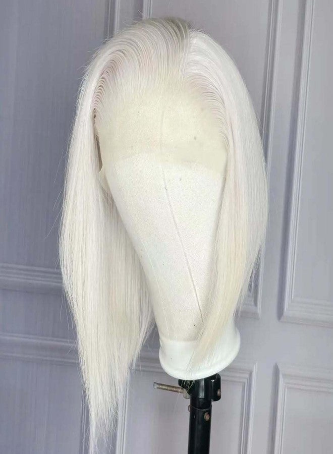 Smartinnov Glueless White Blonde Bob Wigs Human Hair HD Transparent 13x6 Lace Frontal Bob for Women 12 Inch Undetectable Real HD Lace Platinum White Blonde Human Hair 180% Density Pre plucked with Baby Hair - Image 2