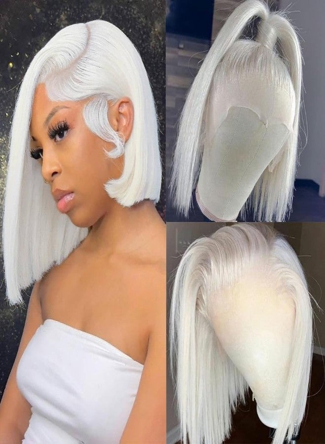 Smartinnov Glueless White Blonde Bob Wigs Human Hair HD Transparent 13x6 Lace Frontal Bob for Women 12 Inch Undetectable Real HD Lace Platinum White Blonde Human Hair 180% Density Pre plucked with Baby Hair - Image 1