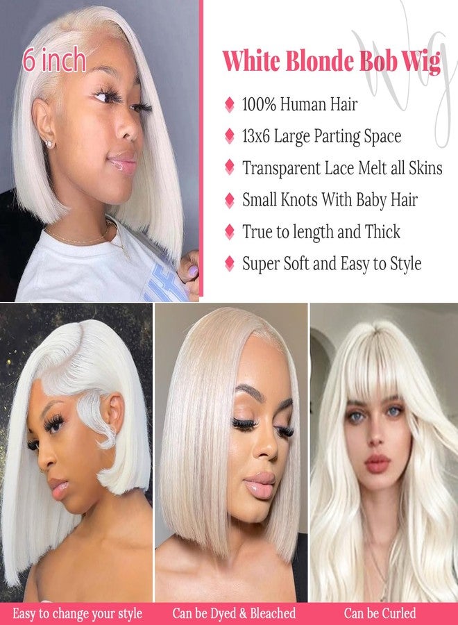 Smartinnov Glueless White Blonde Bob Wigs Human Hair HD Transparent 13x6 Lace Frontal Bob for Women 12 Inch Undetectable Real HD Lace Platinum White Blonde Human Hair 180% Density Pre plucked with Baby Hair - Image 3
