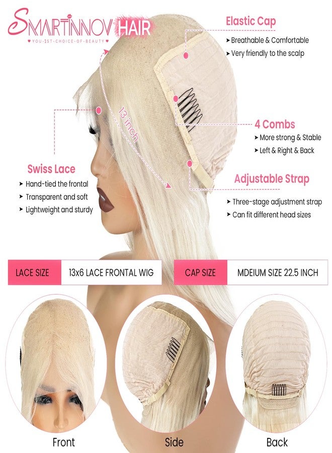 Smartinnov Glueless White Blonde Bob Wigs Human Hair HD Transparent 13x6 Lace Frontal Bob for Women 12 Inch Undetectable Real HD Lace Platinum White Blonde Human Hair 180% Density Pre plucked with Baby Hair - Image 4