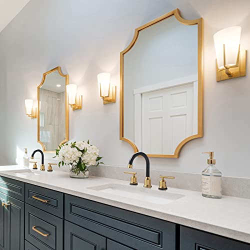 WOWOW 3 Hole Bathroom Faucet Widespread Bathroom Sink Faucet with Pop Up Drain Stopper Vanity Faucet 2 Handle Basin Taps Black and Gold Mixer Tap with Supply Hoses - Image 3