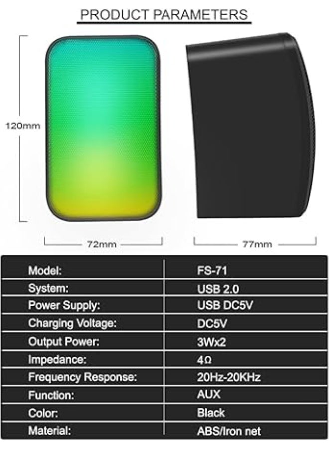 Faster FS-71 Computer Speakers USB Gaming Speakers with Colorful LED Light- Stereo Mini - Image 5