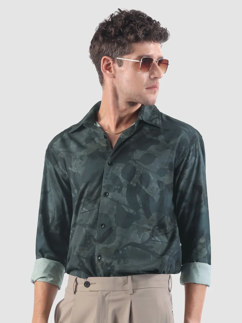 Beyoung Grey Tropical Printed Viscose Shirt