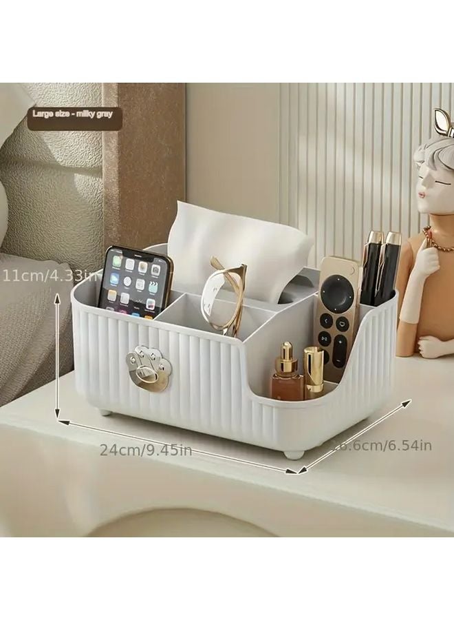 Large Milk White Gray Tissue Box Holder With Remote Control Storage European Style - Image 4