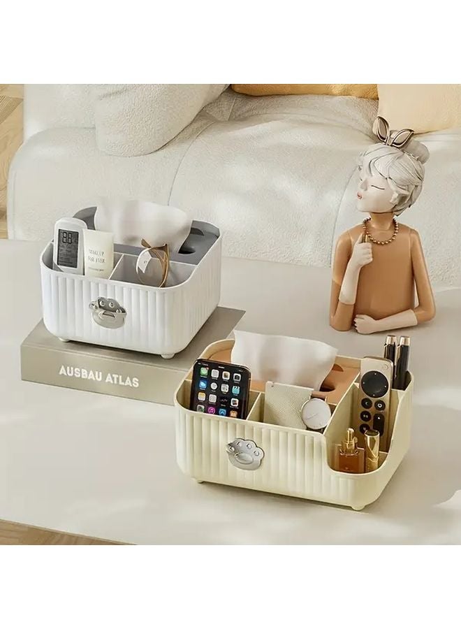 Large Milk White Gray Tissue Box Holder With Remote Control Storage European Style - Image 3