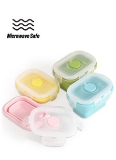 Collapsible Silicone Food Storage Containers, 4PCS Portion Control with Airtight Snap-On Lids, Space-Saving, Microwave/Fridge/Dishwasher Safe, Clip-On Design.