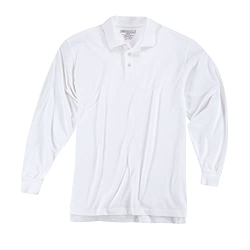 5.11 قميص بولو طويل الأكمام احترافي من 5.11 Tactical، قطن بيكيه محبوك، seams معززة، أبيض، متوسط، نمط 42056 - Image 3