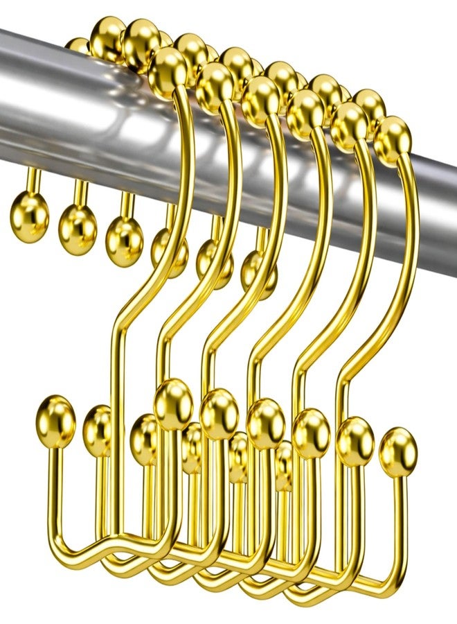 Shower Curtain Hooks Rings Gold, Rust Proof Stainless Steel Easy Glide Shower Curtain Rings, Double Sided Shower Hooks Rings for Bathroom Shower Rods Curtains, Set of 12 Hooks - Gold - Image 1