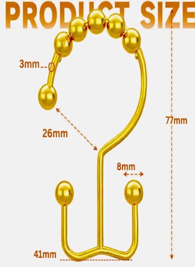 Shower Curtain Hooks Rings Gold, Rust Proof Stainless Steel Easy Glide Shower Curtain Rings, Double Sided Shower Hooks Rings for Bathroom Shower Rods Curtains, Set of 12 Hooks - Gold - Image 2