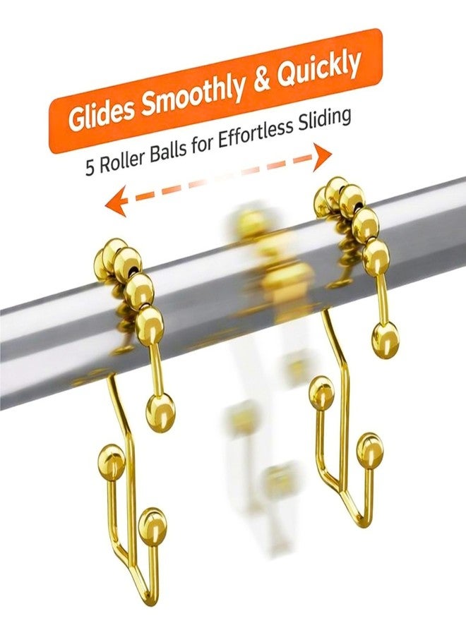 Shower Curtain Hooks Rings Gold, Rust Proof Stainless Steel Easy Glide Shower Curtain Rings, Double Sided Shower Hooks Rings for Bathroom Shower Rods Curtains, Set of 12 Hooks - Gold - Image 3