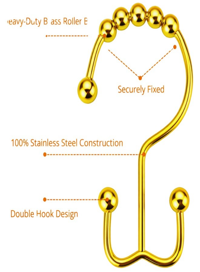 Shower Curtain Hooks Rings Gold, Rust Proof Stainless Steel Easy Glide Shower Curtain Rings, Double Sided Shower Hooks Rings for Bathroom Shower Rods Curtains, Set of 12 Hooks - Gold - Image 4