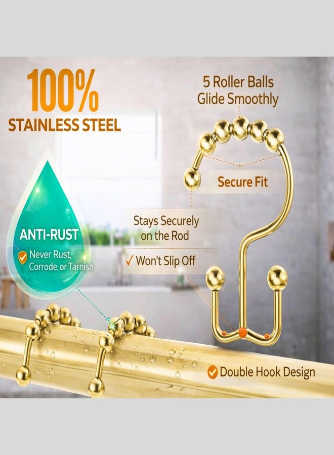Shower Curtain Hooks Rings Gold, Rust Proof Stainless Steel Easy Glide Shower Curtain Rings, Double Sided Shower Hooks Rings for Bathroom Shower Rods Curtains, Set of 12 Hooks - Gold - Image 5