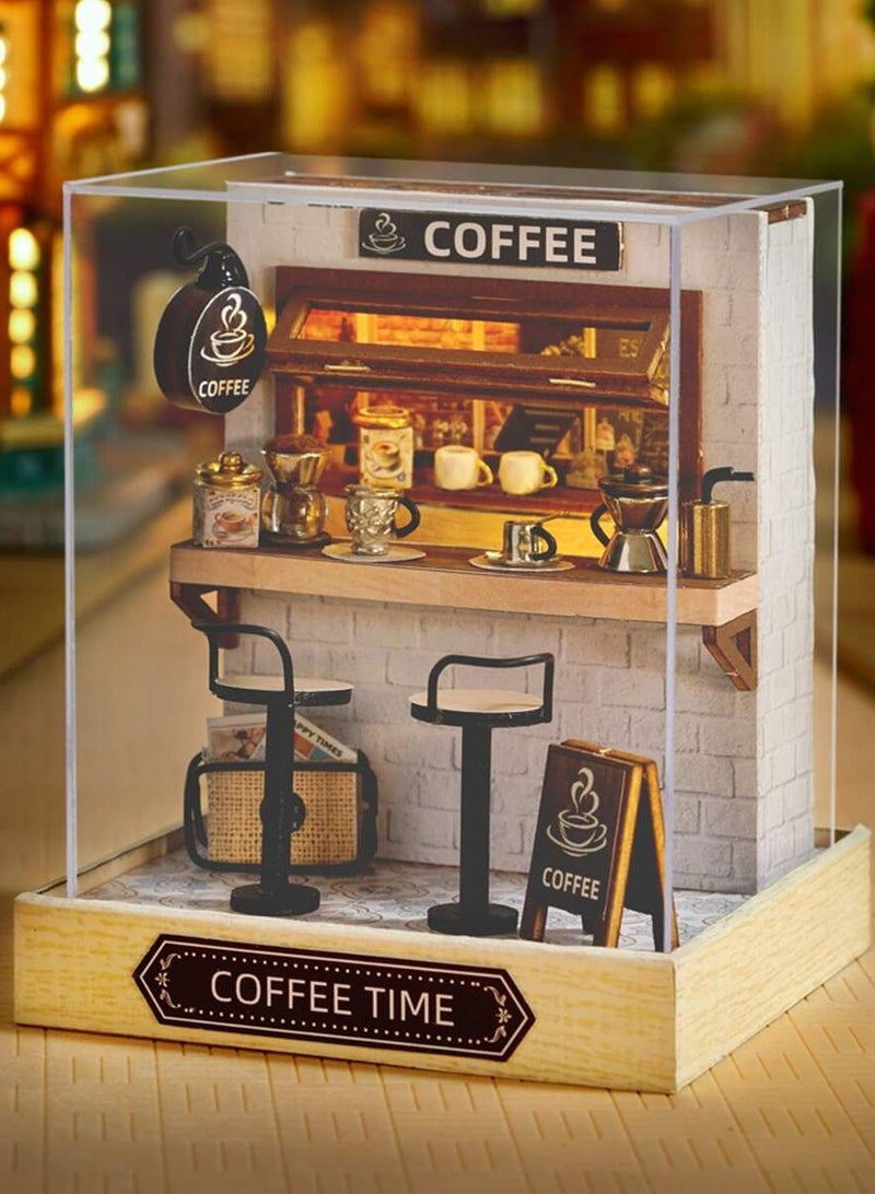 DIY Miniature Coffee Shop Model Kit - Wooden 3D Assembly Scene with Detailed Furniture, Perfect for Crafting Enthusiasts and Home Decor; Handcrafted Mini Dollhouse for Teens and Adults, Battery-Free & Glue-Free Design  - Image 1