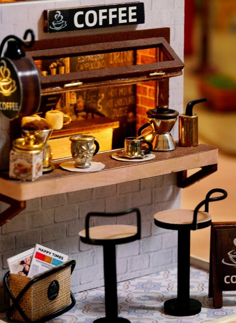 DIY Miniature Coffee Shop Model Kit - Wooden 3D Assembly Scene with Detailed Furniture, Perfect for Crafting Enthusiasts and Home Decor; Handcrafted Mini Dollhouse for Teens and Adults, Battery-Free & Glue-Free Design  - Image 2