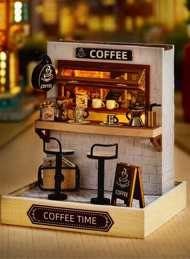 DIY Miniature Coffee Shop Model Kit - Wooden 3D Assembly Scene with Detailed Furniture, Perfect for Crafting Enthusiasts and Home Decor; Handcrafted Mini Dollhouse for Teens and Adults, Battery-Free & Glue-Free Design  - Image 3