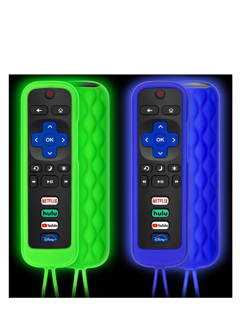 Y&D (Pack of 2) Remote Control Cover for Roku-Remote, Case All Roku TV Remote/TCL Silicone Protective Sleeve Skin Glow in The Dark(Green/Blue) - Image 1